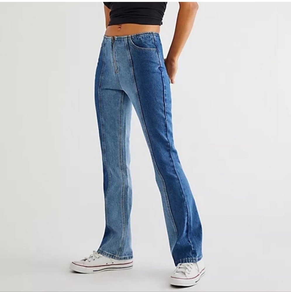 Milk‎ it Mixed Two Tone Denim Flare Leg Jeans Size 26